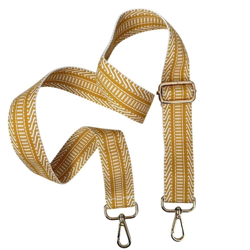 Mustard Yellow & White Adjustable Bag Strap 1.5” Wide, 50” Long Gold Hardware
